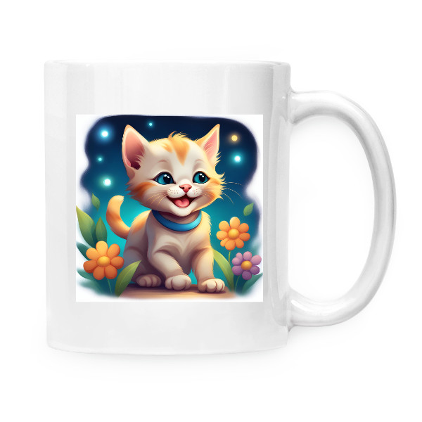 Cup white Children's mug with a kitten - night