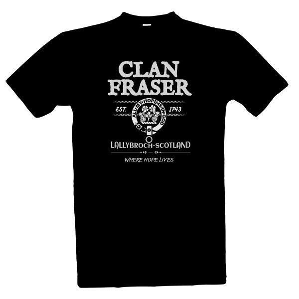 Tričko s potiskem Clan Fraser –  Lallybroch White Edition