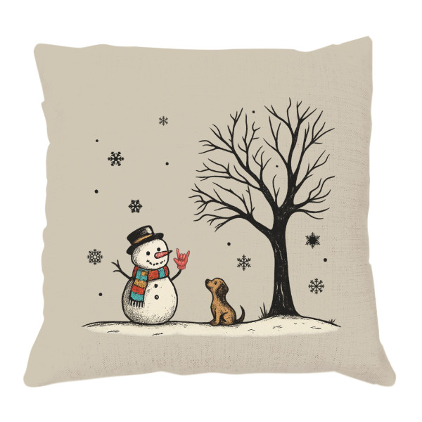 Linen pillow s potiskem Clipart with a winter scene and a hand sign - I love you