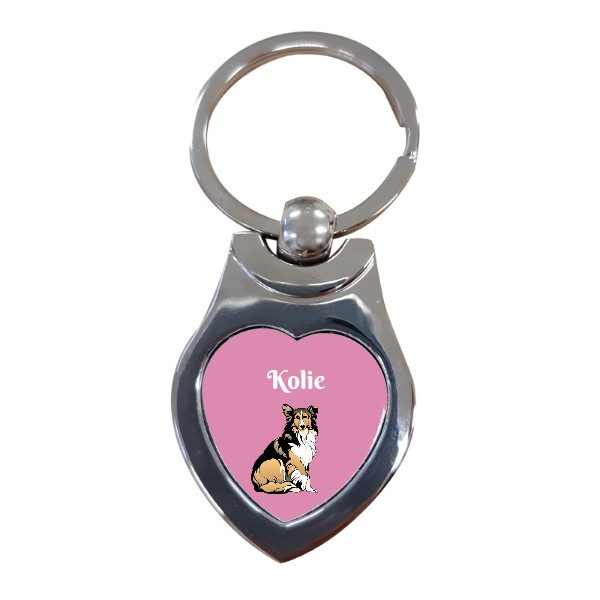 Heart keychain s potiskem collie on the road