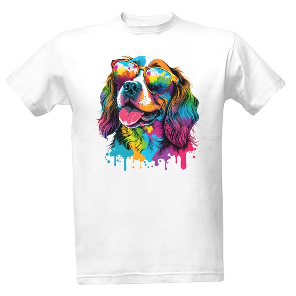 Colorful dog with glasses T-shirt