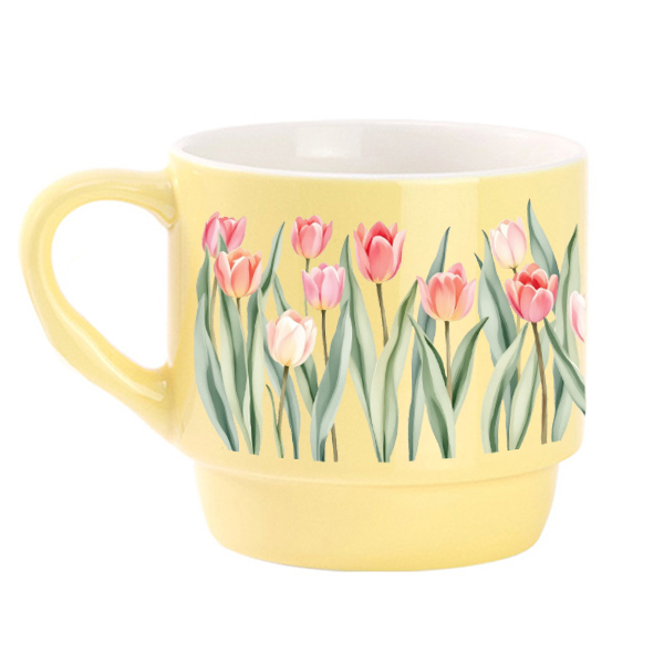 Stohovateľný porcelánový hrnček s potlačou Tulipány