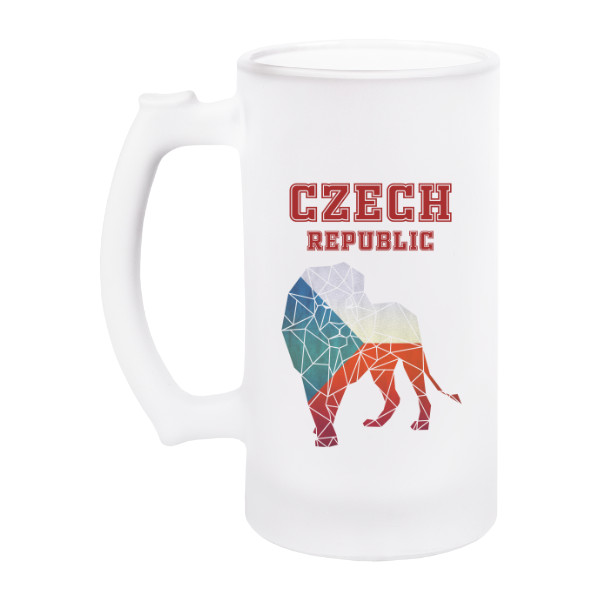 Půllitr na pivo s potiskem Czech republic, vlajka a lev