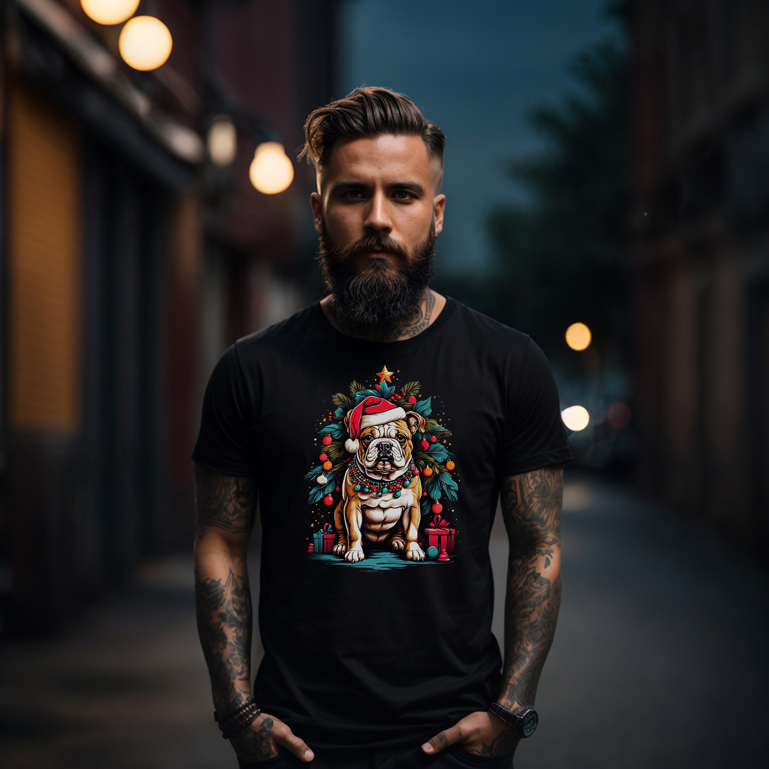 Tričko s potiskem Vánoční buldoček