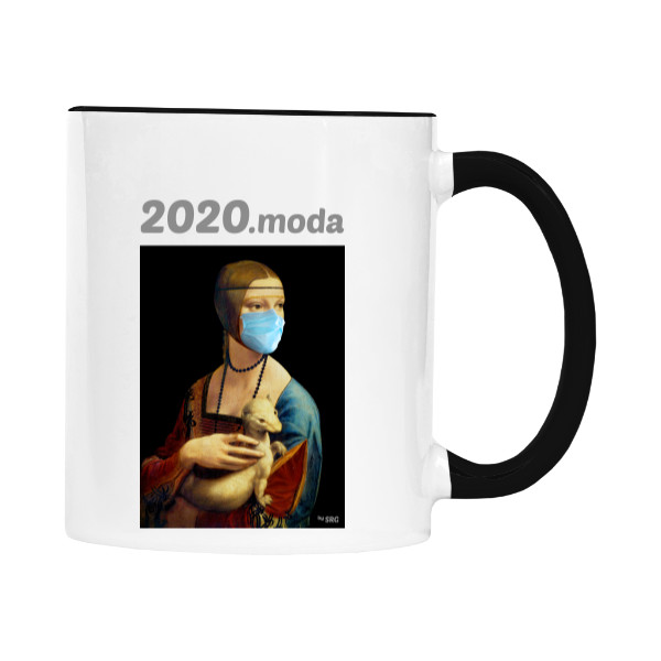 Hrnek malý barevný s potiskem Dáma s rouškou a hranostajem - hrnek