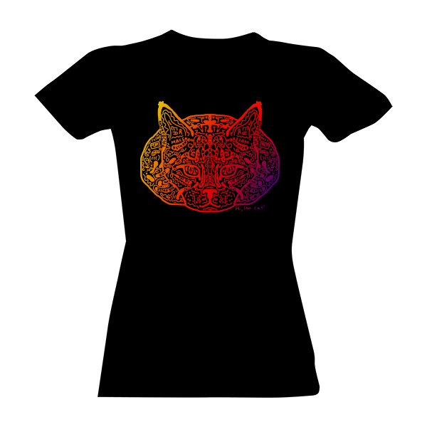 Dámské tričko Oranžovočervenáfialová kočka