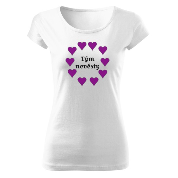 Tričko s potiskem Dámské tričko tým nevěsty se srdíčky