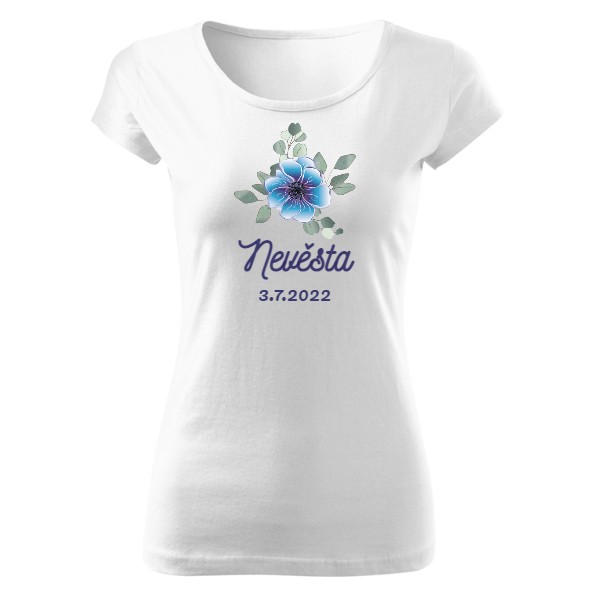 Tričko s potiskem Dámské triko - nevěsta modrý květ 