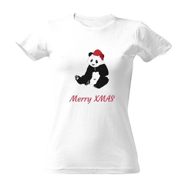 Tričko s potiskem Dámské triko - Vánoční panda