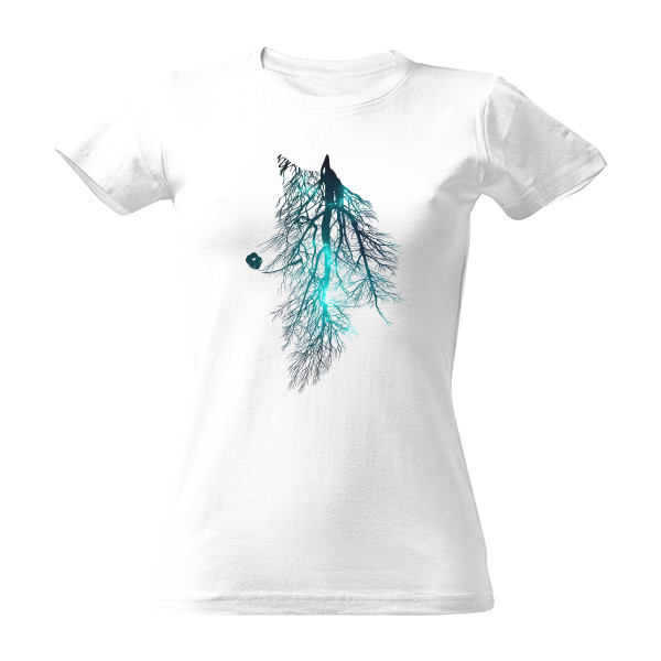 Tričko s potiskem Wolf tree tribal - blue space