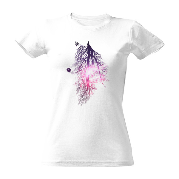 Tričko s potiskem Wolf tree tribal - pink space