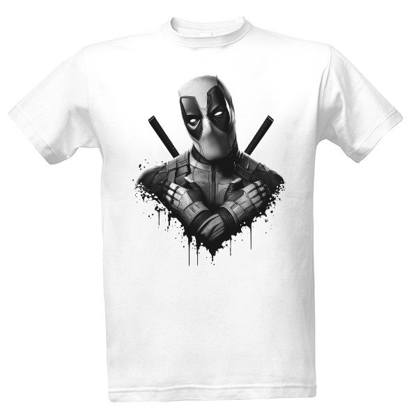 Tričko s potiskem Deadpool - superhrdina - černobílý