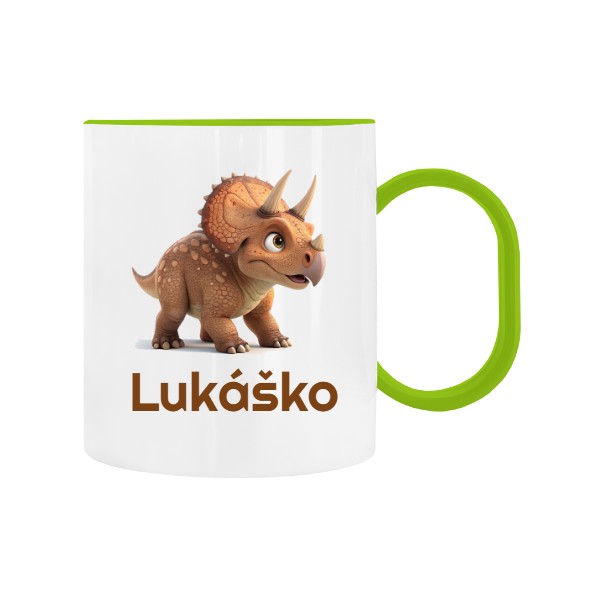 Detský hrnček plastový s potlačou Dinosaurus s menom do škôlky