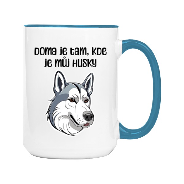 Hrnek velký barevný s potiskem Domov Husky