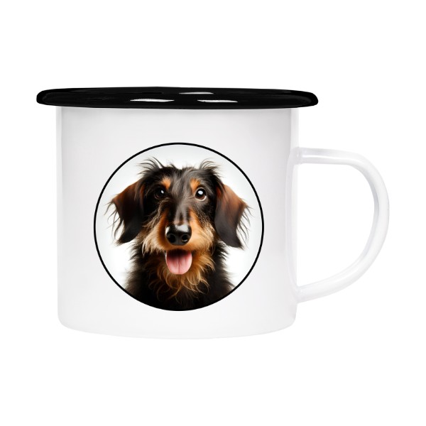 Plecháček - smaltový lem s potiskem Drsnosrstý jezevčík