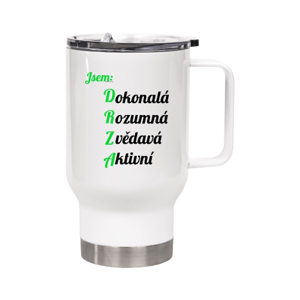 Cestovní termohrnek s uchem s potiskem Drzý hrnek.