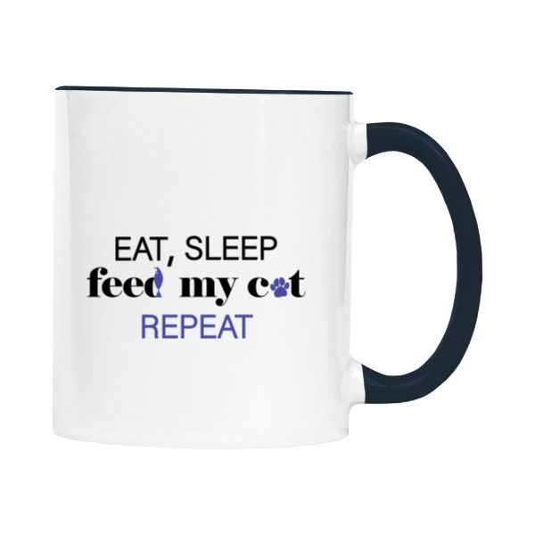 Hrnček malý farebný s potlačou Eat, sleep, feed my cat, repeat