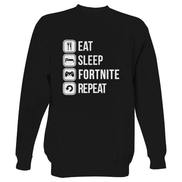 Mikina bez kapucne Unisex s potlačou EAT, SLEEP, FORTNITE MIKINA