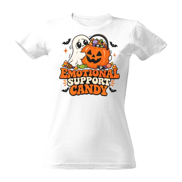 Tričko s potiskem Emotional Support Candy – duch se sladkostmi