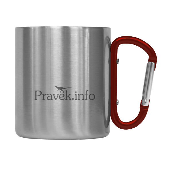 Hrnček nerez s karabinou s potlačou Nerezový hrnek Pravěk.info