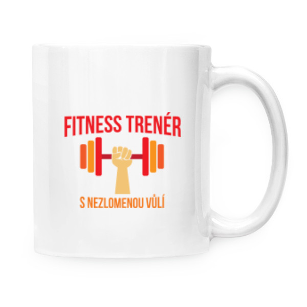 Hrnek malý bílý s potiskem Fitness trenér s nezlomenou vůlí