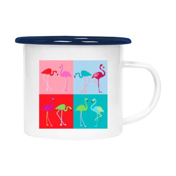 Tin mug - enamel hem s potiskem Flamingo