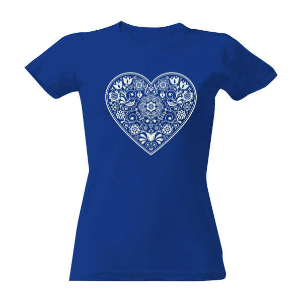 Tričko s potiskem Fluorescenční modrotisk lidové srdce
