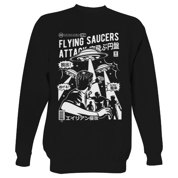 Mikina bez kapuce Unisex s potiskem Flying Saucers Attack