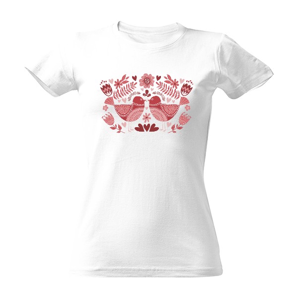 Tričko s potiskem Folklór červený ptáci