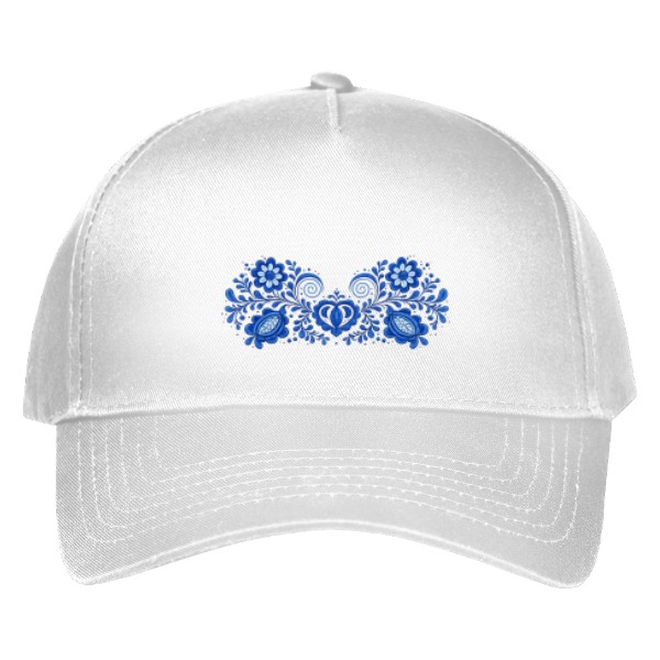 Kšiltovka s potiskem Folklorní motiv s květy, modrotisk