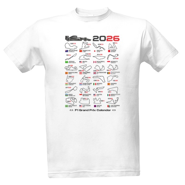 Tričko s potiskem Formule 1, Kalendář a Program závodů 2026 v2