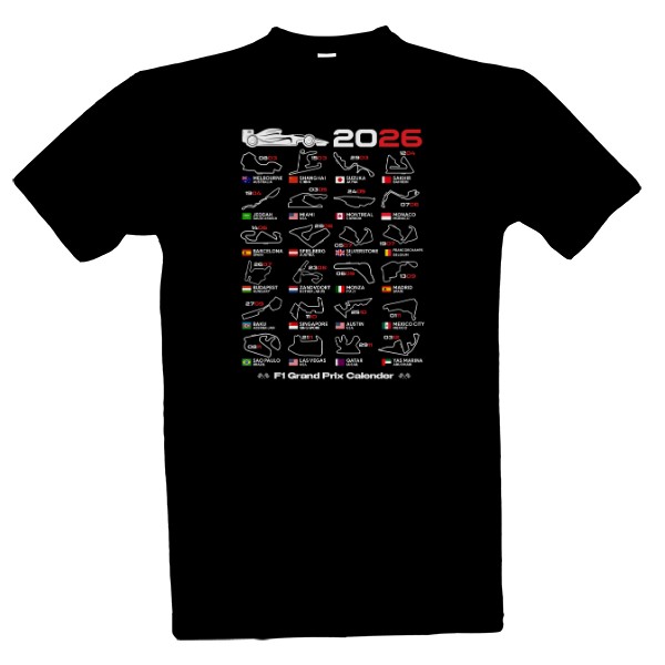 Tričko s potiskem Formule 1, Kalendář a Program závodů 2026
