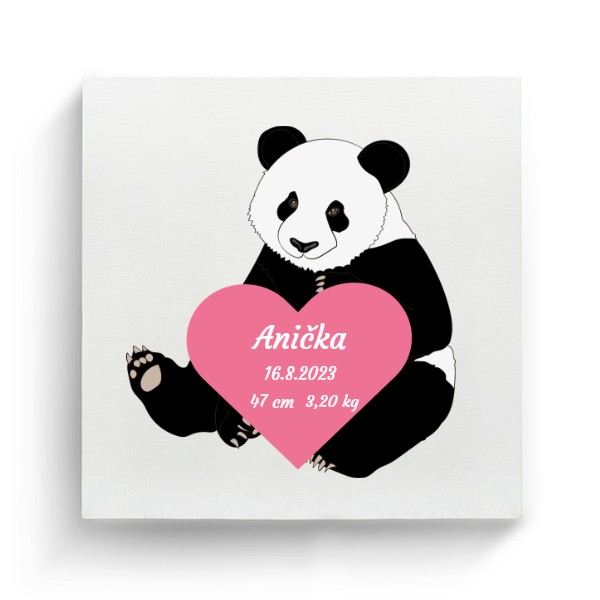 Fotoplátno čtverec s potiskem Fotoplátno - Panda růžové srdce - Miminka