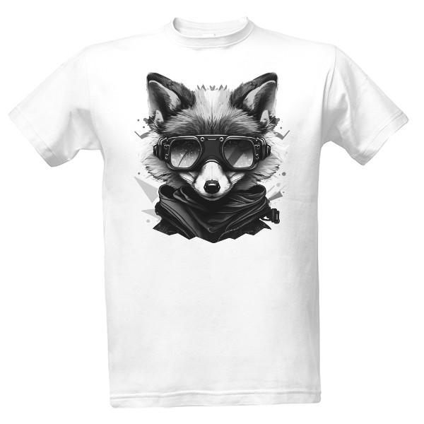Fox with glasses - black and white T-shirt