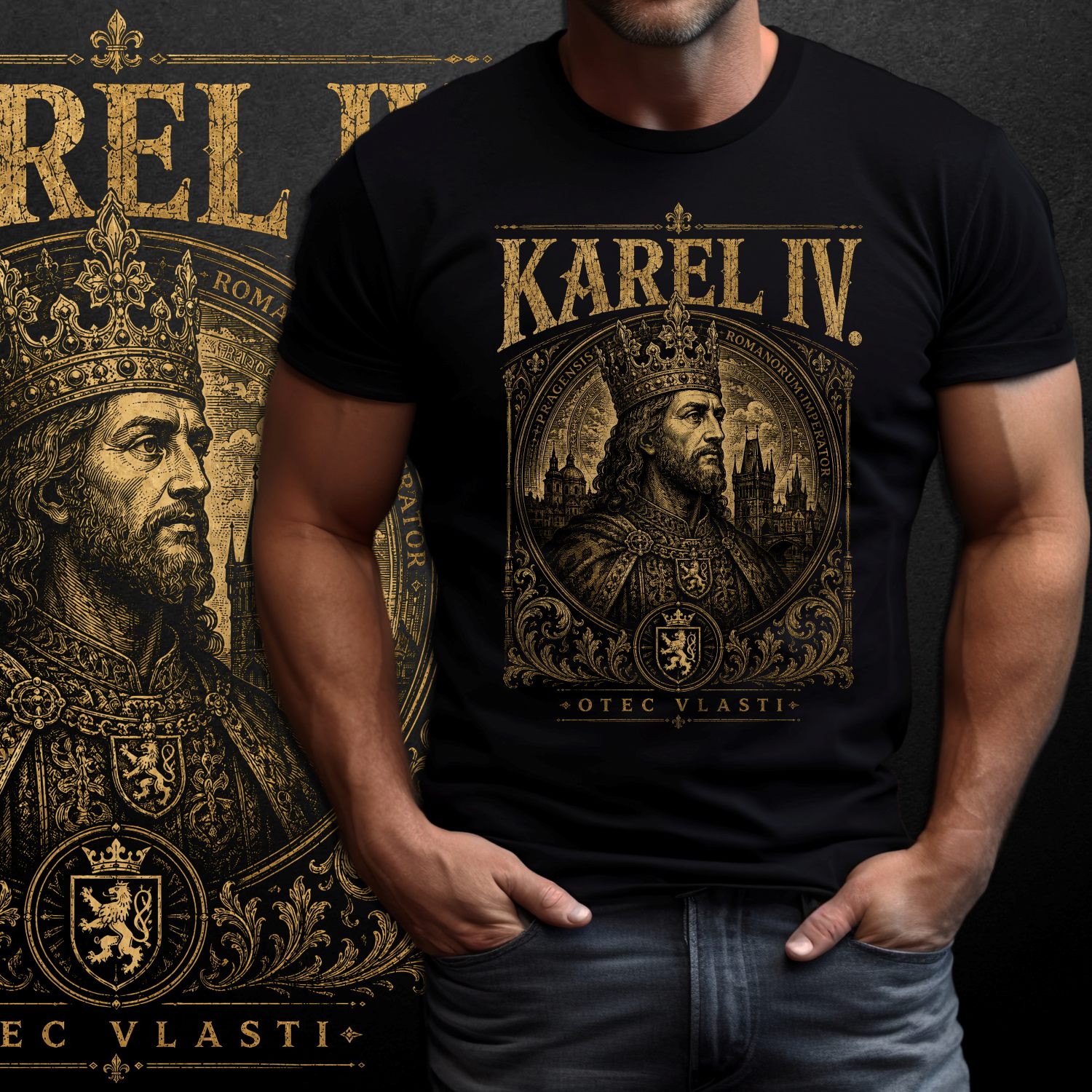 Tričko s potiskem Karel IV. - Otec vlasti - Premium design