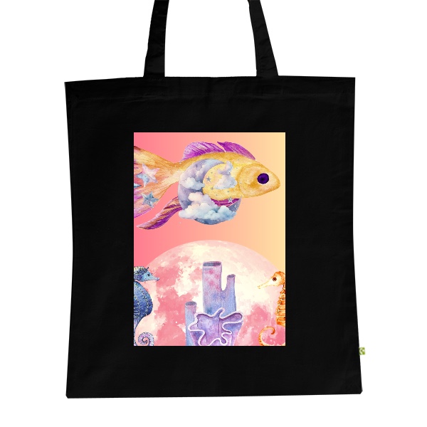 BIO plátěná taška s potiskem Gold fish black taška