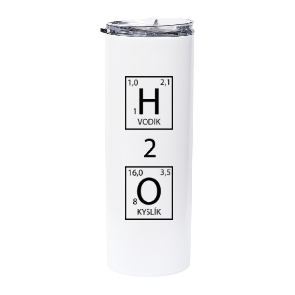White stainless thermo mug with straw s potiskem H2O