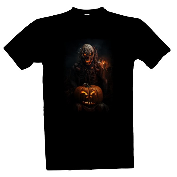 Tričko s potiskem Halloween - děsivá postava skull s dýní