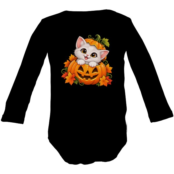 Detské body Long  s potlačou Mačiatko v tekvici – Halloween