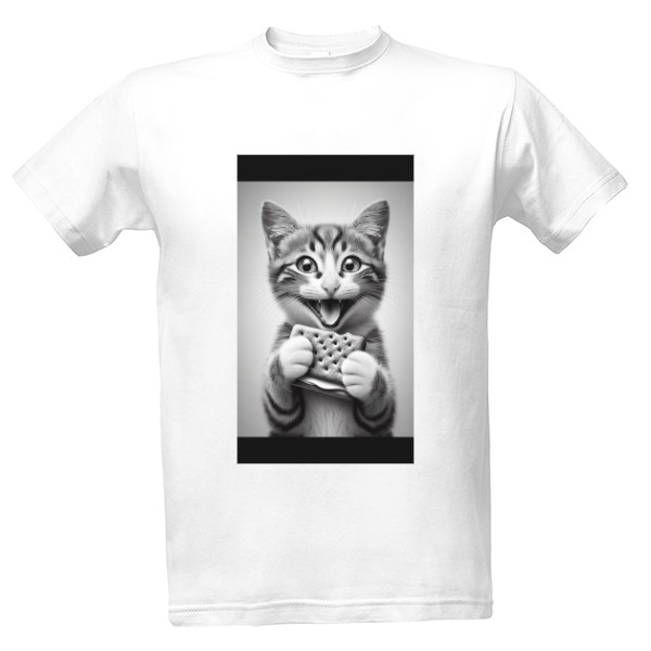 Happy kitty with ice cream sandwich.