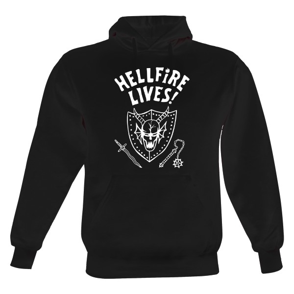 Pánská mikina s kapucí Just Hoods s potiskem Hellfire Lives – Hawkins DnD vibes