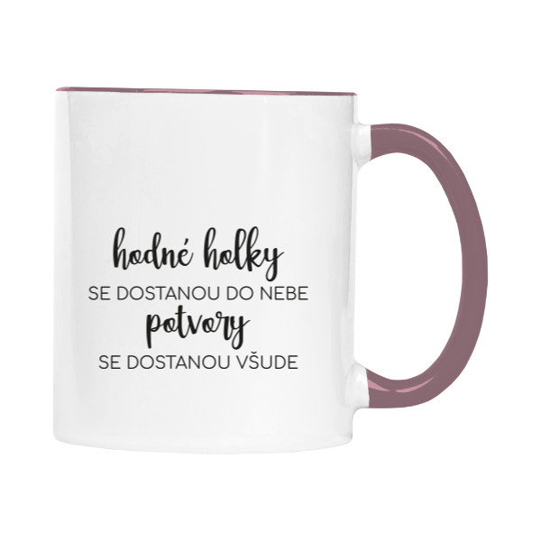 Hrnek malý barevný s potiskem Hodné holky, potvory