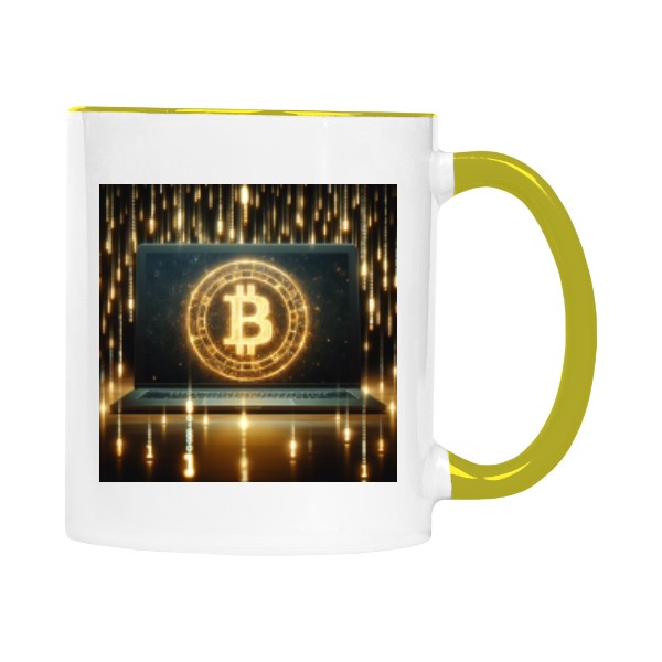 Hrnek malý barevný s potiskem Bitcoin Laptop: Vize Decentralizace