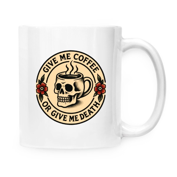 Hrnček malý biely s potlačou Coffee or Death