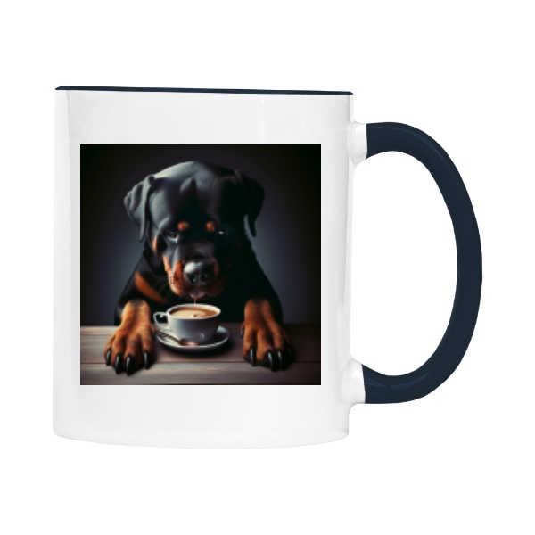 Hrnček malý farebný s potlačou Kafíčko s Rotvajlerem