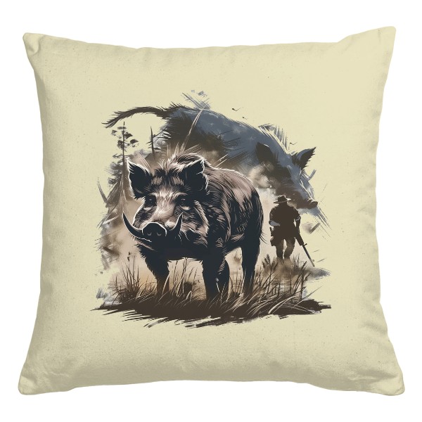 Polštář bavlněný  s potiskem Hunt Wild Boar