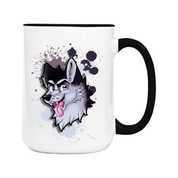 Hrnek velký barevný s potiskem husky kreslený