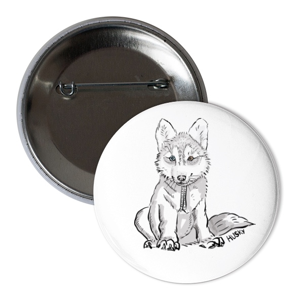 Button s potiskem husky - puppy