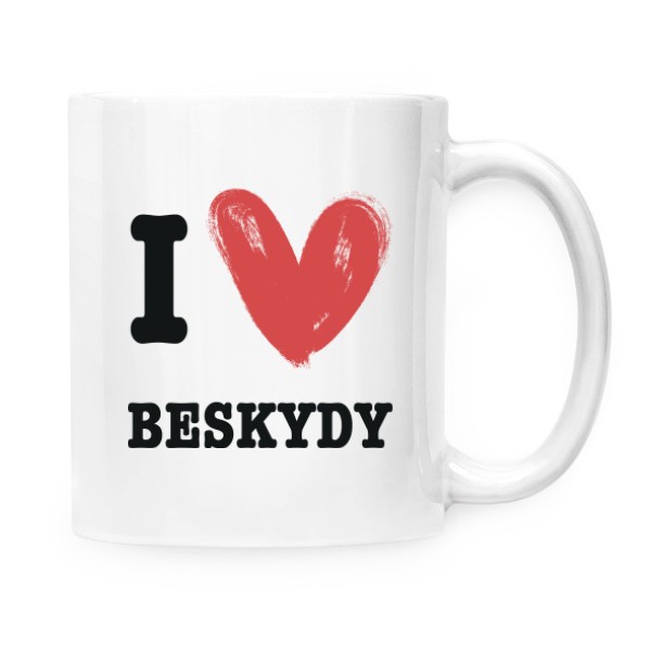 Hrnek malý bílý s potiskem I love Beskydy