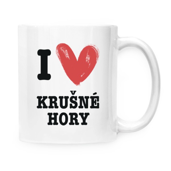 Hrnek malý bílý s potiskem I love Krušné hory